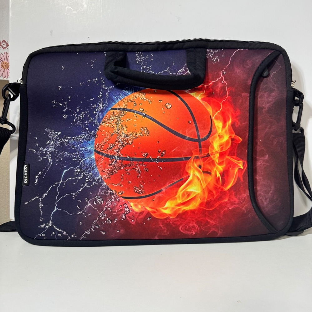 Richen Basketball Fire and Ice Laptop Bag Sleeve Case 15 in Black Neoprene
